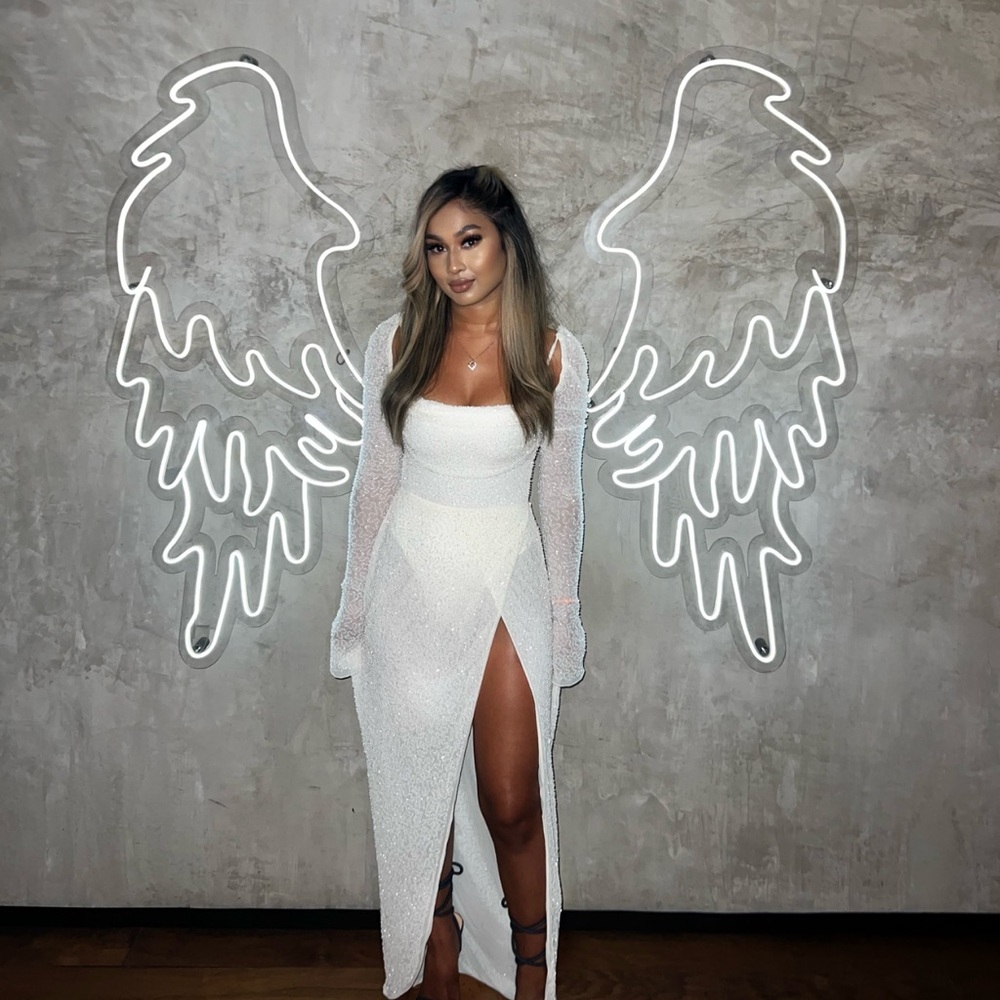 Embellished Cowl Neck Maxi Dress in Ivory